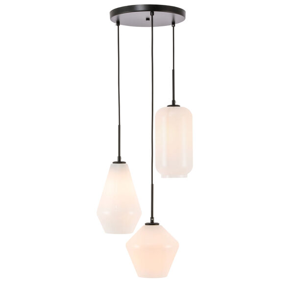 Gene Black 17-Inch Three-Light Pendant with Frosted White Glass, image 1