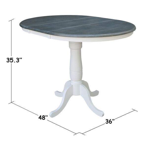 White and Heather Gray 36-Inch Width Round Top Counter Height Pedestal Table With 12-Inch Leaf, image 4