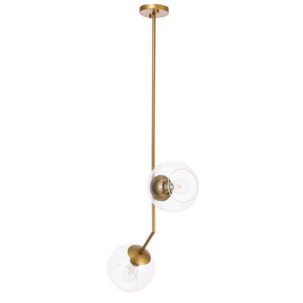 Ryland Brass Eight-Inch Two-Light Mini Pendant with Clear Glass, image 5