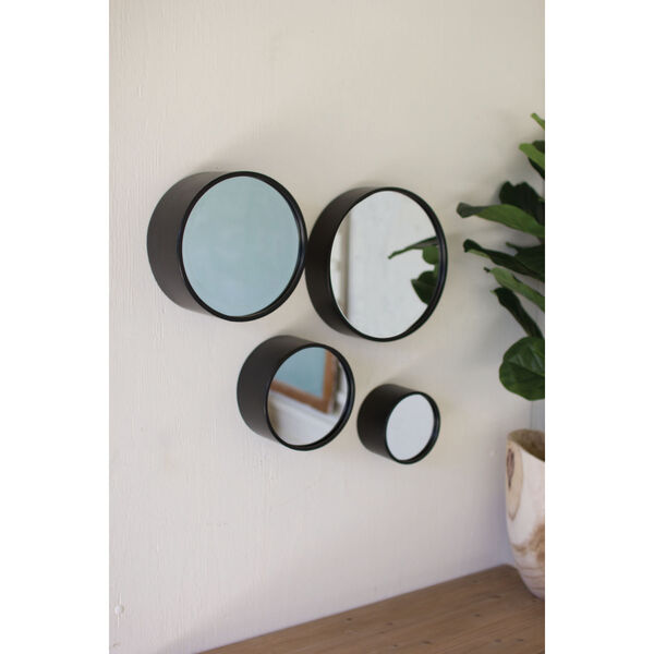 Black 3-Inch Round Metal Wall Mirrors, Set Of Four, image 1