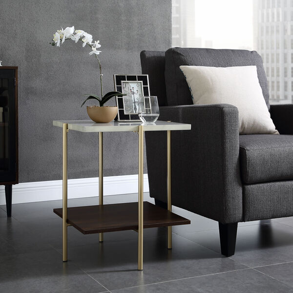 Marble and Gold Square Side Table, image 1