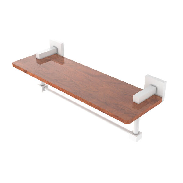 Montero Matte White 16-Inch Solid IPE Ironwood Shelf with Integrated Towel Bar, image 1