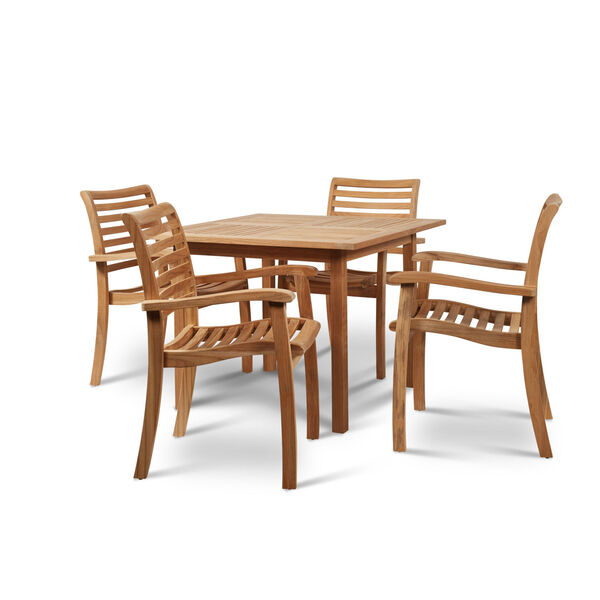 Birmingham Nature Sand Teak 35-Inch Square Table Outdoor Family Dining Set, 5-Piece, image 1