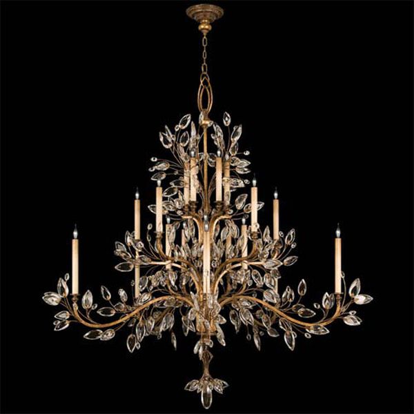 Crystal Laurel Gold 20-Light Chandelier in Gold Leaf Finish and Stylized Faceted Crystal Leaves, image 1