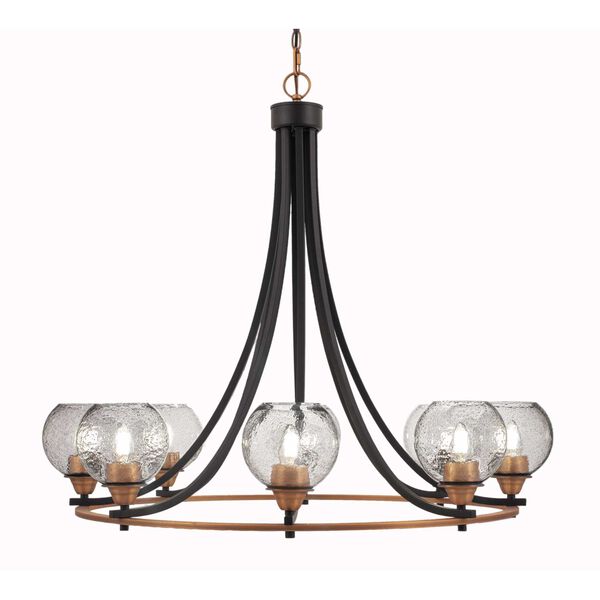 Paramount Matte Black Brass Eight-Light Chandelier with Smoke Round Bubble Glass, image 1