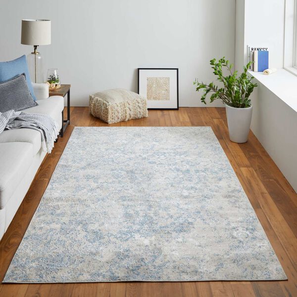 Camellia Casual Abstract Blue Ivory Rectangular 4 Ft. 3 In. x 6 Ft. 3 In. Area Rug, image 5