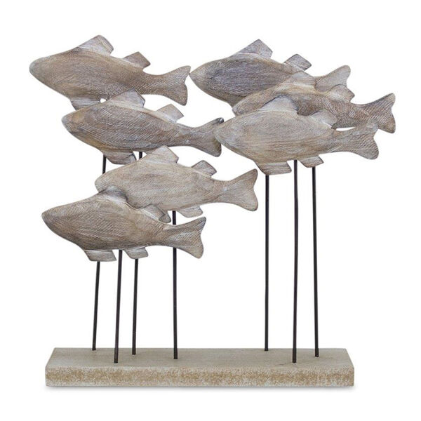 Brown Wood Metal Fish School Decorative Object, image 1