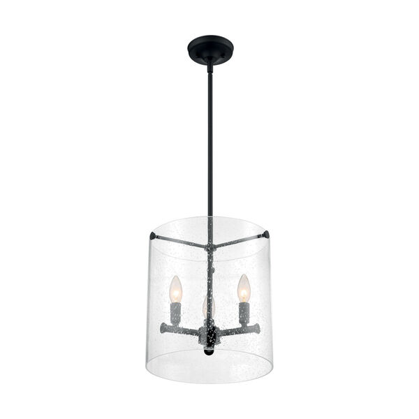 Bransel Matte Black Three-Light Pendant with Clear Seeded Glass, image 1