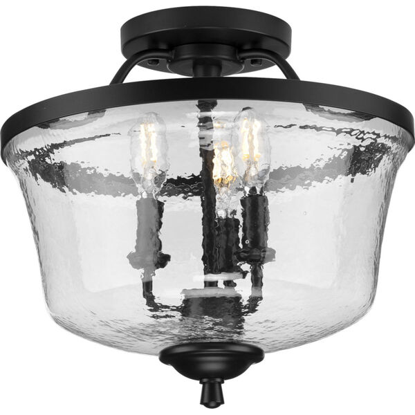 Bowman Matte Black 14-Inch Three-Light Semi-Flush Mount with Clear Chiseled Glass Shade, image 1