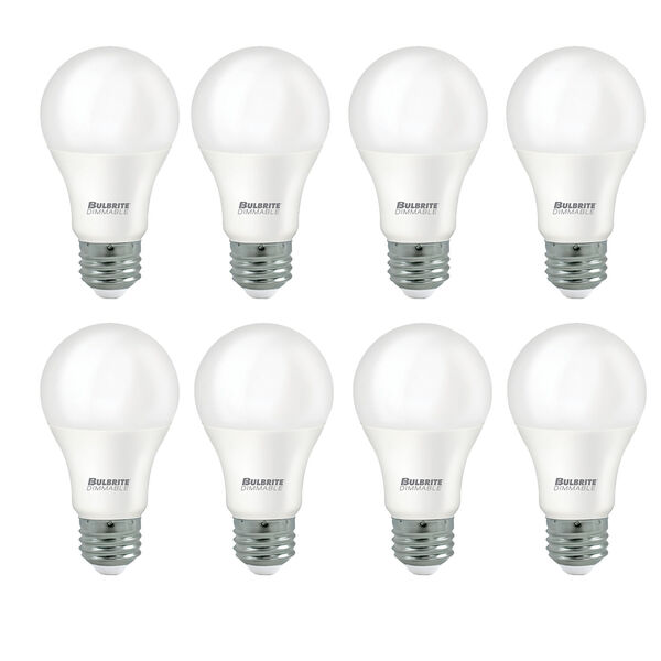 Pack of 8 Frost A19 LED with Medium E26 Base Dimmable 9W 5000K Light Bulbs, image 1