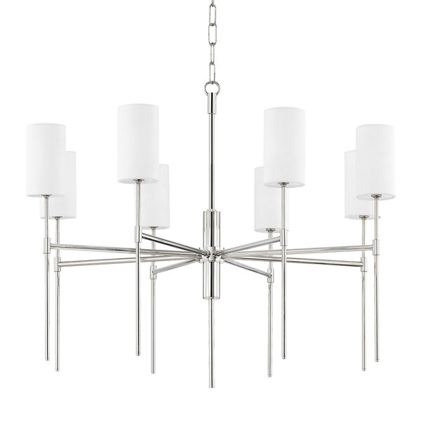 Olivia Polished Nickel Eight-Light Chandelier with Linen Shade, image 1
