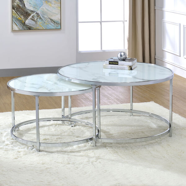 Rayne White And Chrome 36-Inch Nesting Cocktail Tables, image 1