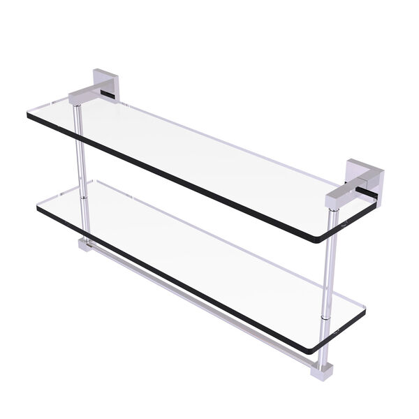 Montero Polished Chrome 22-Inch Two Tiered Glass Shelf with Integrated Towel Bar, image 1