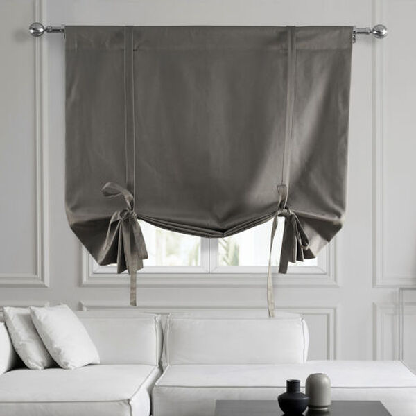 River Rock Grey Solid Cotton Tie-Up Window Shade Single Panel, image 1