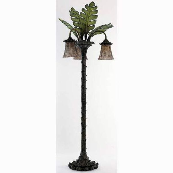 Three-Light Brown Jordan Outdoor Palm Floor Lamp, image 1