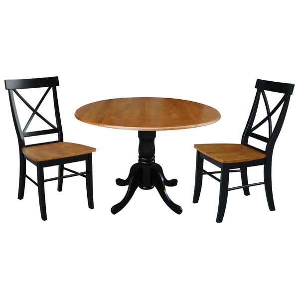 Black and Cherry 42-Inch Dual Drop Leaf Dining Table with X-back  Chairs, Three-Piece, image 1
