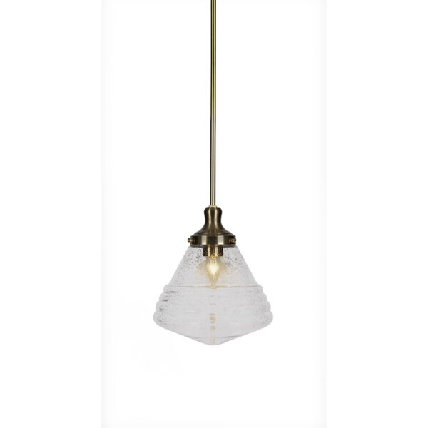 Juno New Age Brass One-Light 12-Inch Stem Hung Pendant with Clear Bubble Glass, image 1