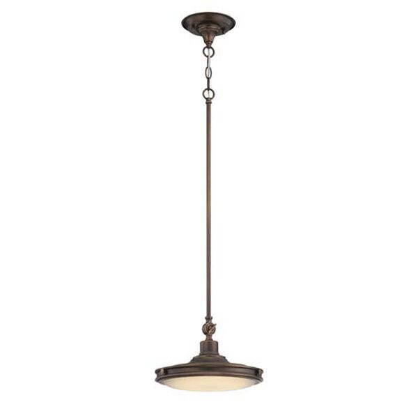Houston Rustic Brass One Light LED Pendant with Frosted Glass, image 1
