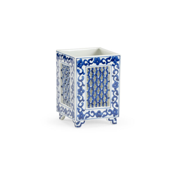 Blue and White Four-Inch Pierced Vase, image 1