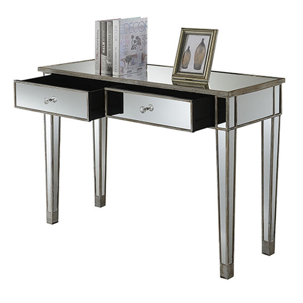 Gold Coast Weathered White Mirrored Two-Drawer Desk Console Table, image 4