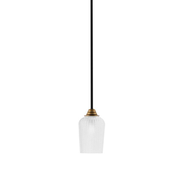 Paramount Matte Black and Brass One-Light Mini Pendant with Five-Inch Clear Textured Glass, image 1