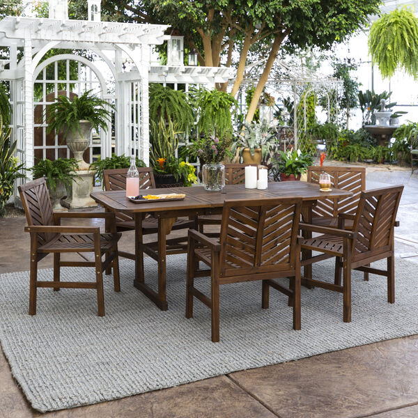 Dark Brown 35-Inch Seven-Piece Extendable Outdoor Dining Set, image 1