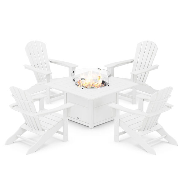 Palm Coast White Adirondack Chair Conversation Set with Fire Pit Table, 5-Piece, image 1