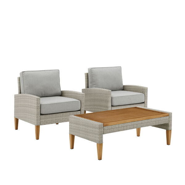 Capella Gray Outdoor Wicker Chair Set - Coffee table and Two Chair, image 5
