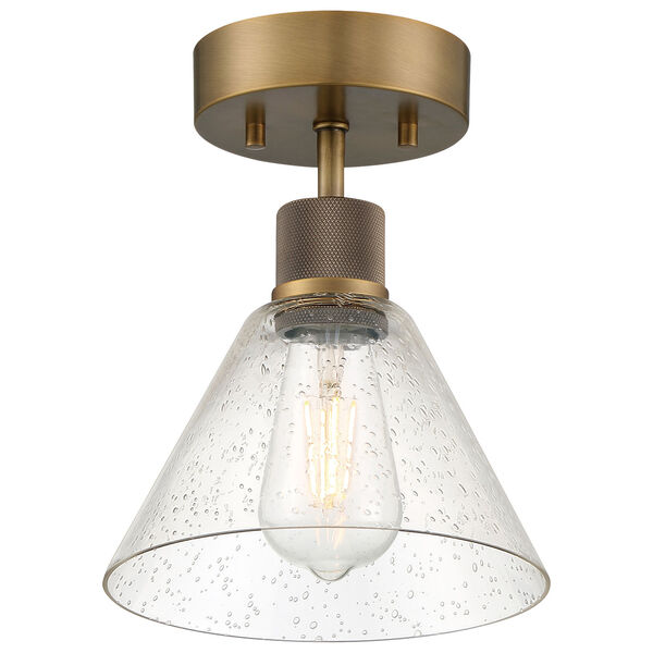 Port Nine Brass-Antique and Satin Outdoor One-Light LED Semi-Flush with Clear Glass, image 1