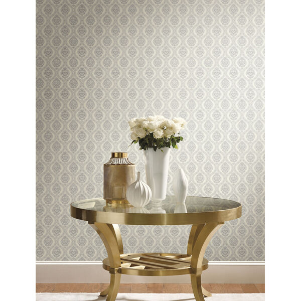 Damask Resource Library Taupe 20.5 In. x 33 Ft. Petite Ogee Wallpaper, image 1