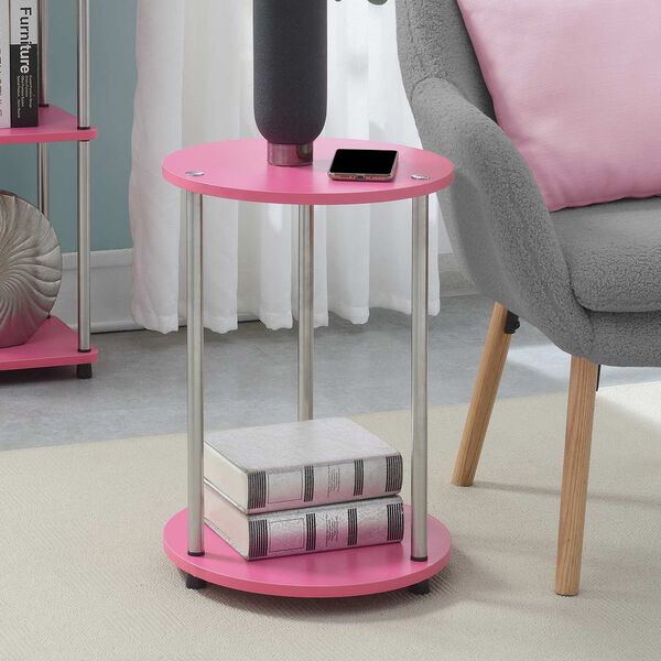 Designs 2 Go Pink Chrome No Tools Two-Tier Round End Table, image 2