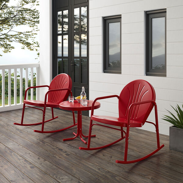 Griffith Bright Red Gloss Outdoor Rocking Chair Set, Three-Piece, image 1