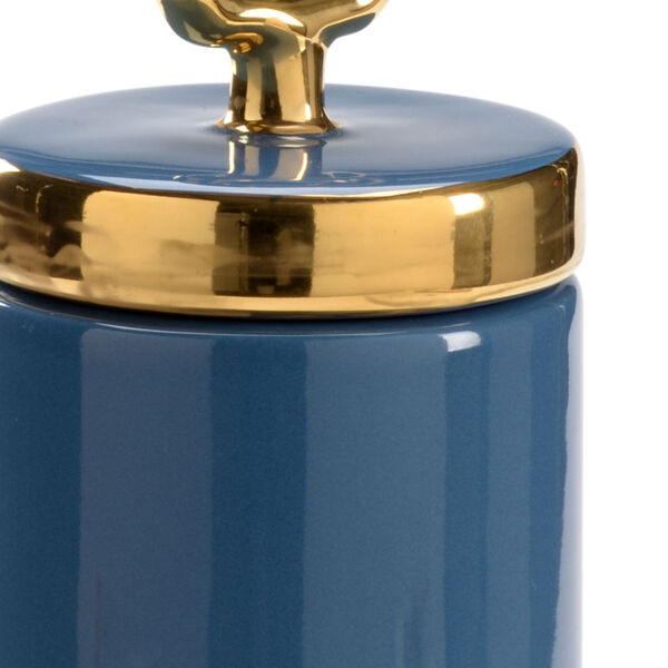 Claire Bell French Blue Glaze and Metallic Gold Lidded Jar, image 2