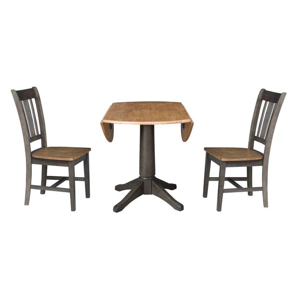 Hickory Washed Coal Round Dual Drop Leaf Dining Table with Two Splatback Chairs, image 6