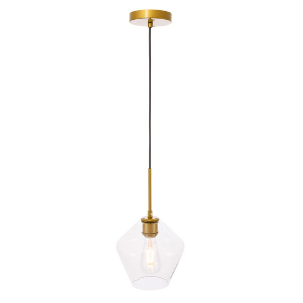 Gene Brass Eight-Inch One-Light Mini Pendant with Clear Glass, image 4