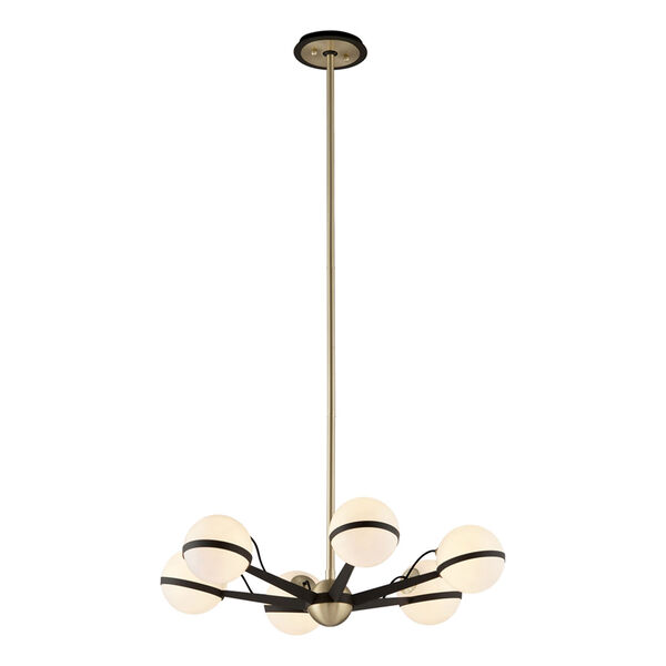 Ace Textured Bronze and Brushed Brass Six-Light Chandelier , image 1