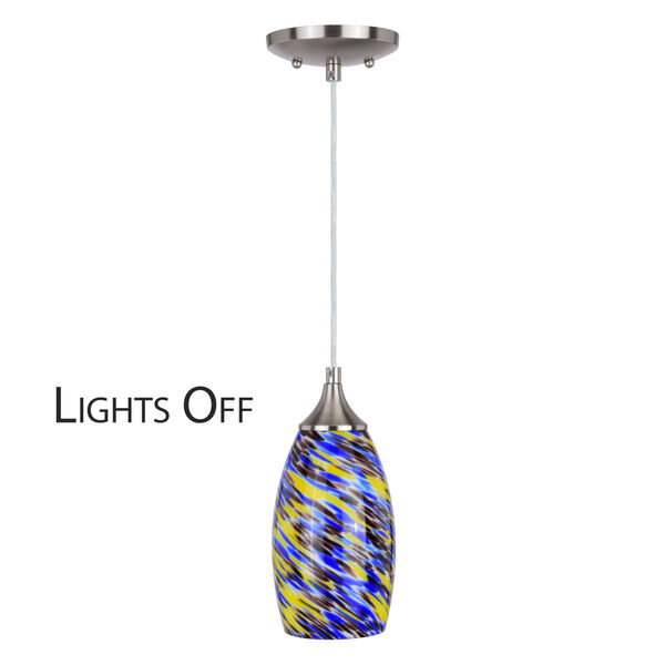 Milano Satin Nickel One-Light Mini Pendant with Multi Color Swirl Art Glass, image 2