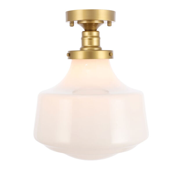 Lyle Brass 11-Inch One-Light Flush Mount with Frosted White Glass, image 1