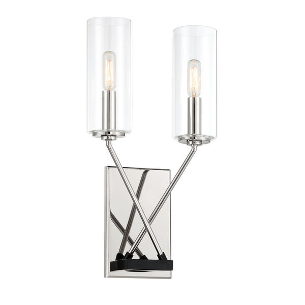 Highland Crossing Coal and Polished Nickel Two-Light Wall Sconce, image 1