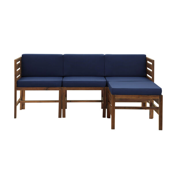 Sanibel Dark Brown and Navy Blue Furniture Set with Ottoman, Four Piece, image 2