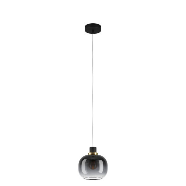 Oilella Structured Black One-Light Mini Pendant with Vaporized Black Glass, image 1