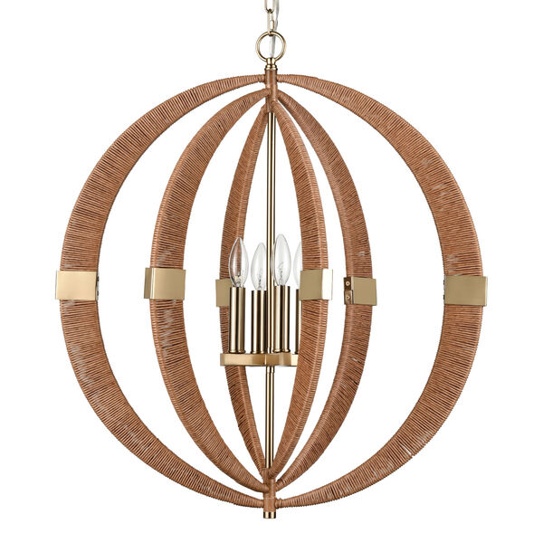 Pyrus Brown and Antique Brass Four-Light Pendant, image 4