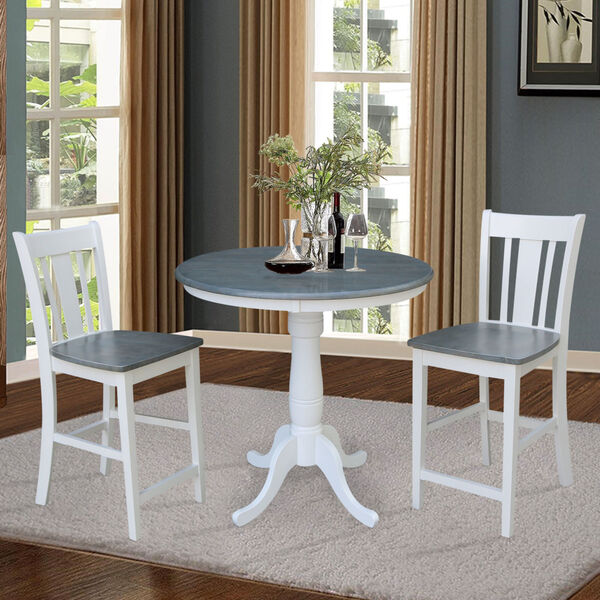 San Remo White and Heather Gray 36-Inch Round Pedestal Gathering Height Table With Two Counter Height Stools, Three-Piece, image 2