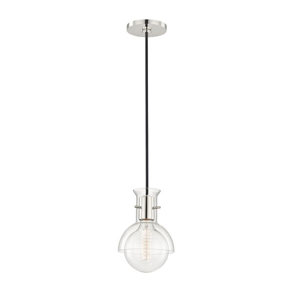Riley Polished Nickel 6-Inch One-Light Mini Pendant with Clear Glass, image 1
