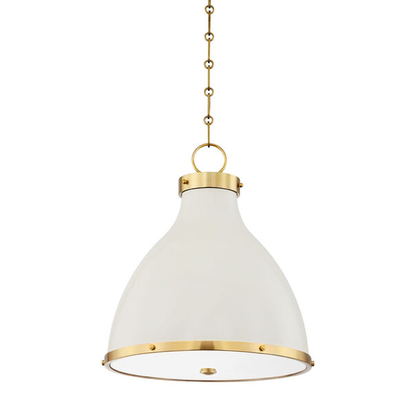Painted No. 3 Aged Brass and Off White Two-Light Pendant, image 1