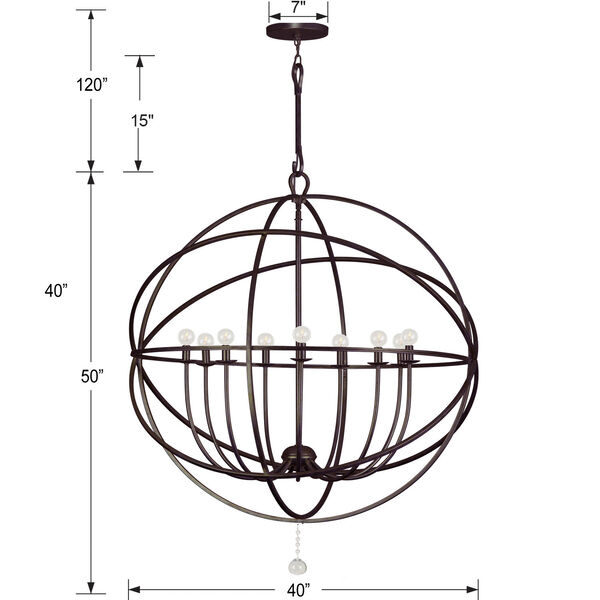 Solaris English Bronze Wrought Iron Nine-Light Pendant with Glass Ball Accent, image 5