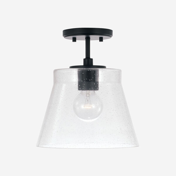 HomePlace Baker Matte Black One-Light Pendant with Clear Seeded Glass, image 1