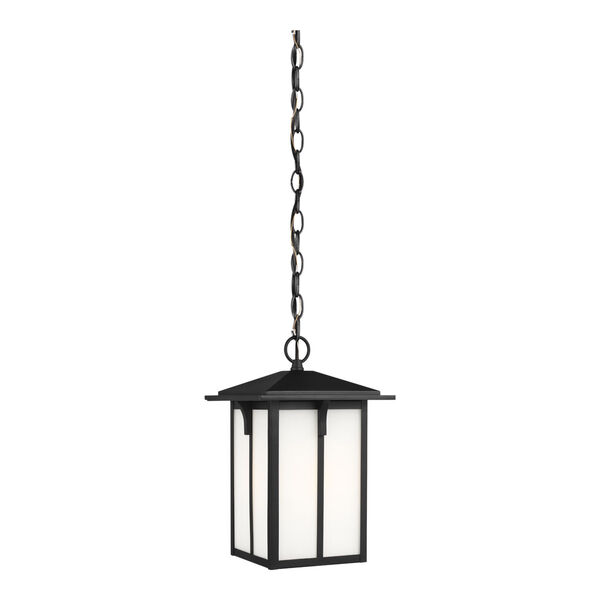 Tomek Black One-Light Outdoor Pendant with Etched White Shade, image 1