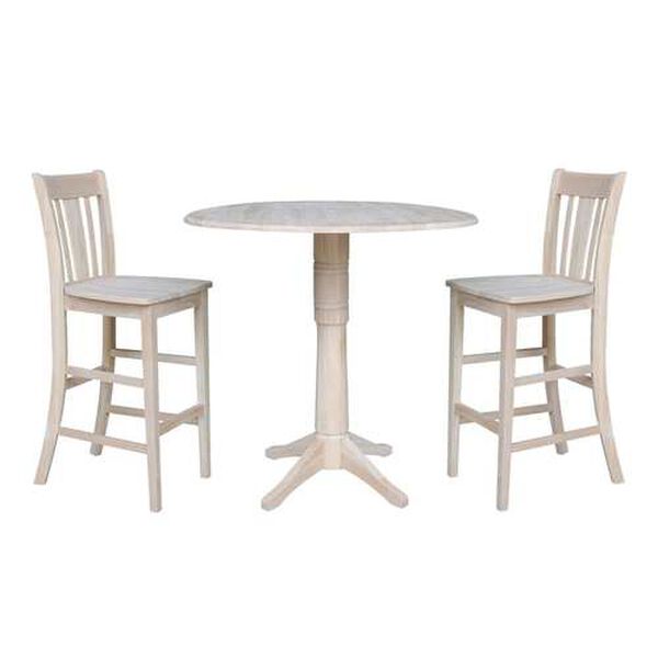 Gray and Beige Round Pedestal Bar Height Table with San Remo Stools, 3-Piece, image 1