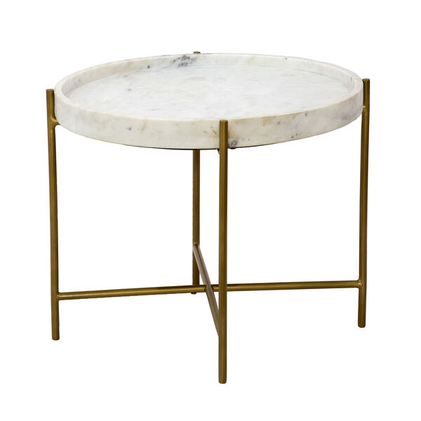 White and Gold 24-Inch Accent Table, image 1